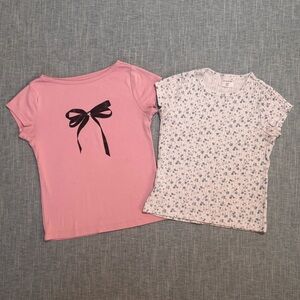 abercrombie kids lot pink pearl bow tee white floral short sleeved top girls 7/8